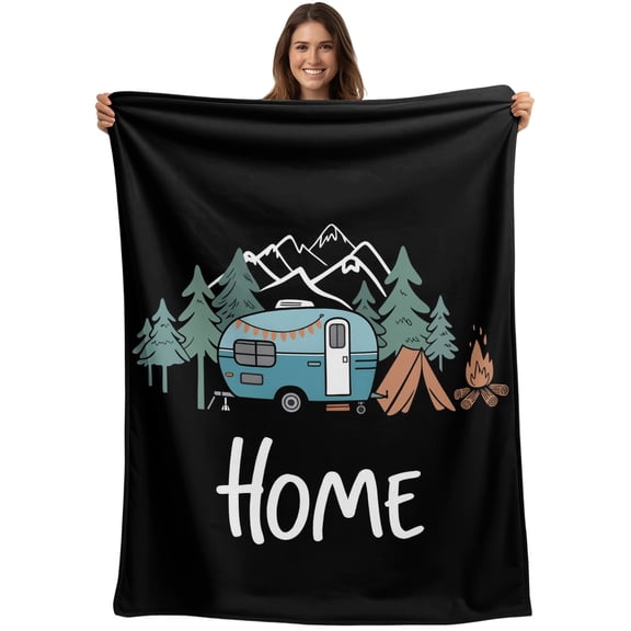 Throw Blanket Adventure Camper Blankets and Throws, Forest Pine Trees Mountain Home Blanket for Couch Bed Sofa Chair, Soft Cozy Warm Flannel Fleece Blankets for All Season Home Decor 40x50 Inch