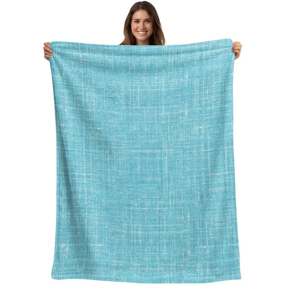 Throw Blanket Aqua Linen Fabric Blankets and Throws, Pure Solid Color Blanket for Couch Bed Sofa Chair, Soft Cozy Warm Flannel Fleece Blankets for All Season Home Decor 40x50 Inch