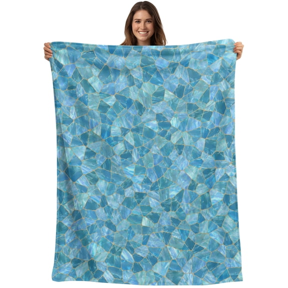 Throw Blanket Aqua Shattered Glass Pattern Blankets and Throws, Coastal Shiny Tile Blanket for Couch Bed Sofa Chair, Soft Cozy Warm Flannel Fleece Blankets for All Season Home Decor 30x40 Inch