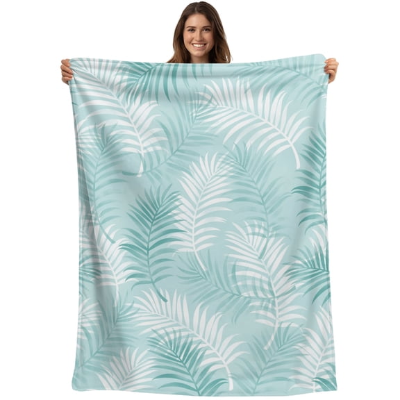 Throw Blanket Aqua Tropical Palm Leaves Blankets and Throws, Summer Jungle Foliage Blanket for Couch Bed Sofa Chair, Soft Cozy Warm Flannel Fleece Blankets for All Season Home Decor 30x40 Inch