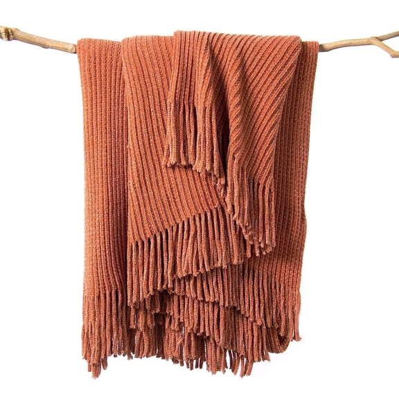 Throw Blanket B-orange Rust 60*80'' Boho Chenille Knit Home Decor