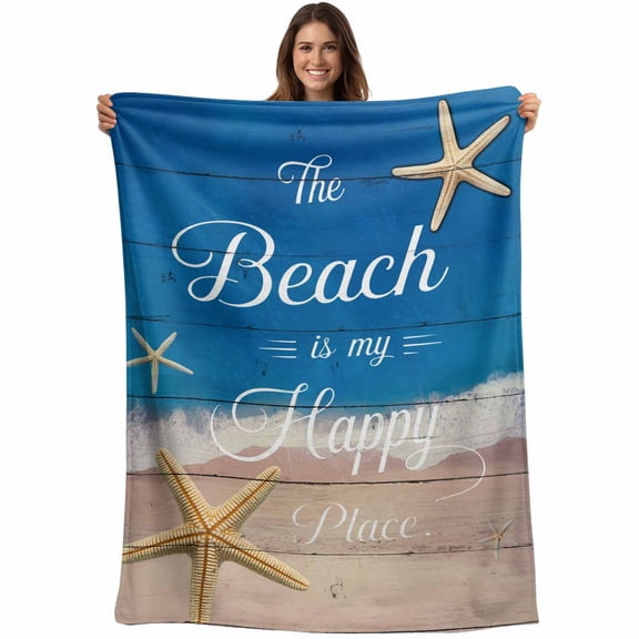 Throw Blanket The Beach Is My Happy Place Blankets and Throws, Summer Ocean Starfish Blanket for Couch Bed Sofa Chair, Soft Cozy Warm Flannel Fleece Blankets for All Season Home Decor 40x50 Inch