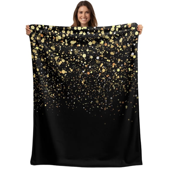 Throw Blanket Black Blankets and Throws, Shiny Sparkles Celebration Blanket for Couch Bed Sofa Chair, Soft Cozy Warm Flannel Fleece Blankets for All Season Home Decor 50x60 Inch