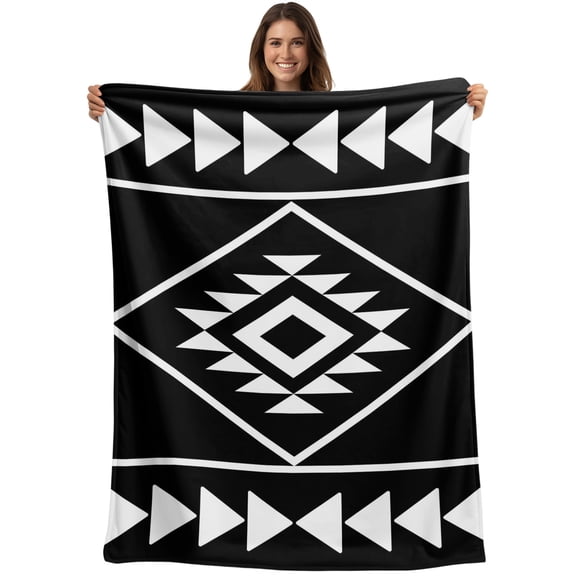 Throw Blanket Black Bohemian Geometric Blankets and Throws, Boho Tribal Arrows Blanket for Couch Bed Sofa Chair, Soft Cozy Warm Flannel Fleece Blankets for All Season Home Decor 40x50 Inch