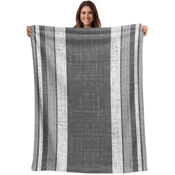 Throw Blanket Black Linen Stripes Blankets and Throws, Striped Lines Textured Blanket for Couch Bed Sofa Chair, Soft Cozy Warm Flannel Fleece Blankets for All Season Home Decor 40x50 Inch