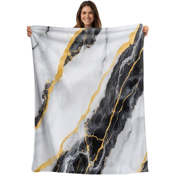 Throw Blanket Black Marble Blankets and Throws, Gold Abstract Art Blanket for Couch Bed Sofa Chair, Soft Cozy Warm Flannel Fleece Blankets for All Season Home Decor 40x50 Inch