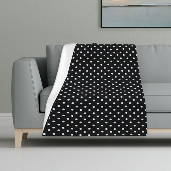 Throw Blanket Black Polka Dot Flannel Blanket Soft Throw Blanket For Couch Bed All Seasons (32"X48")