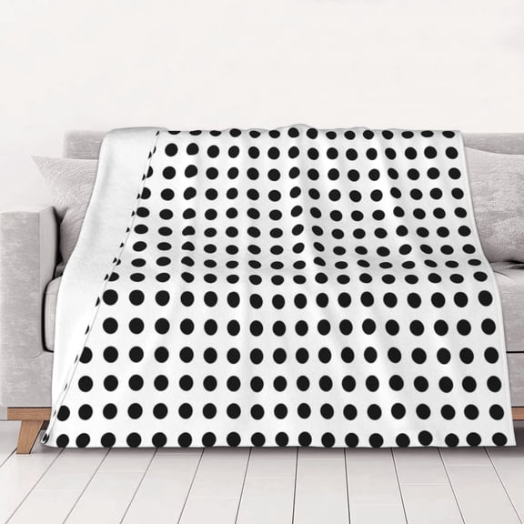 Throw Blanket Black Polka Dot Pattern Soft Cozy Fleece Flannel Blanket Home Decor for Couch Sofa Bed 50"x40"