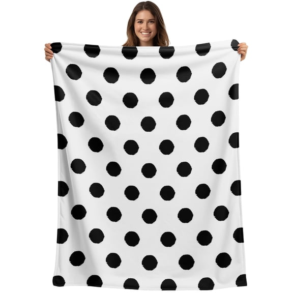 Throw Blanket Black White Polka Dots Blankets and Throws, Cute Solid Color Blanket for Couch Bed Sofa Chair, Soft Cozy Warm Flannel Fleece Blankets for All Season Home Decor 50x60 Inch