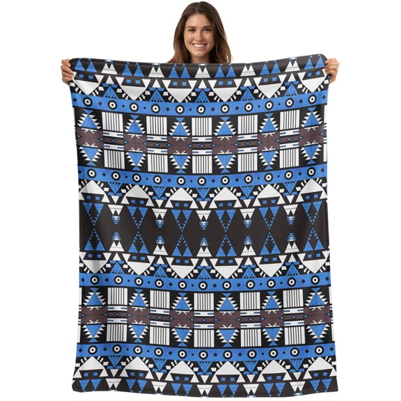 Throw Blanket Blue Aztec Boho Blankets and Throws, Tribal Geometric Pattern Blanket for Couch Bed Sofa Chair, Soft Cozy Warm Flannel Fleece Blankets for All Season Home Decor 50x60 Inch