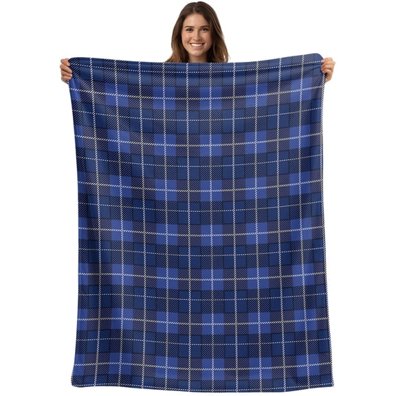 Throw Blanket Blue Check Plaid Blankets and Throws, Geometric Pattern Blanket for Couch Bed Sofa Chair, Soft Cozy Warm Flannel Fleece Blankets for All Season Home Decor 40x50 Inch