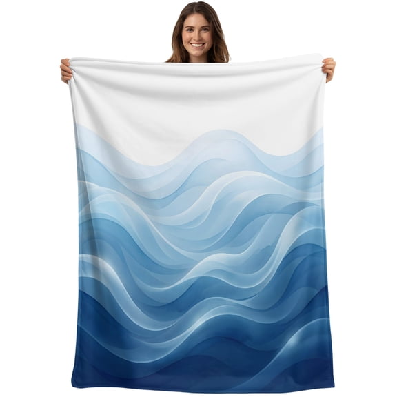 Throw Blanket Blue Fluid Waves Blankets and Throws, Gradient Layers Mountain Blanket for Couch Bed Sofa Chair, Soft Cozy Warm Flannel Fleece Blankets for All Season Home Decor 40x50 Inch