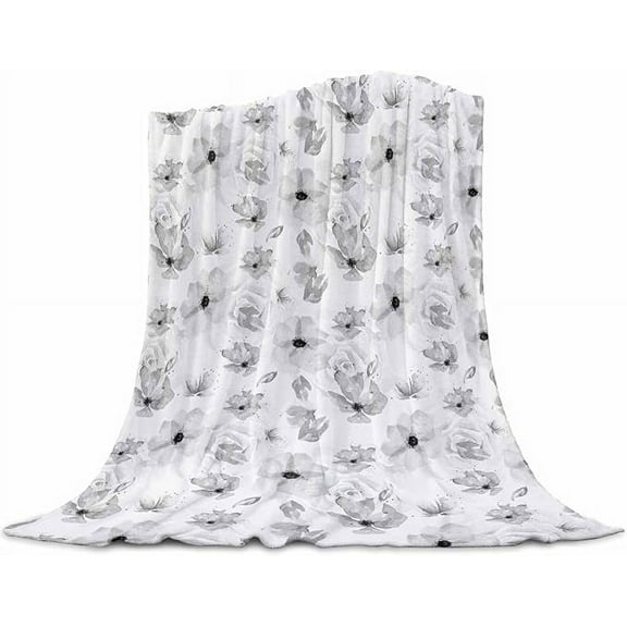 Throw Blanket Blue White Spring Floral Soft Flannel Blanket Warm Fleece Lap Blanket For Couch, Sofa, Bed Lightweight Bed Blanket 40" x 50"