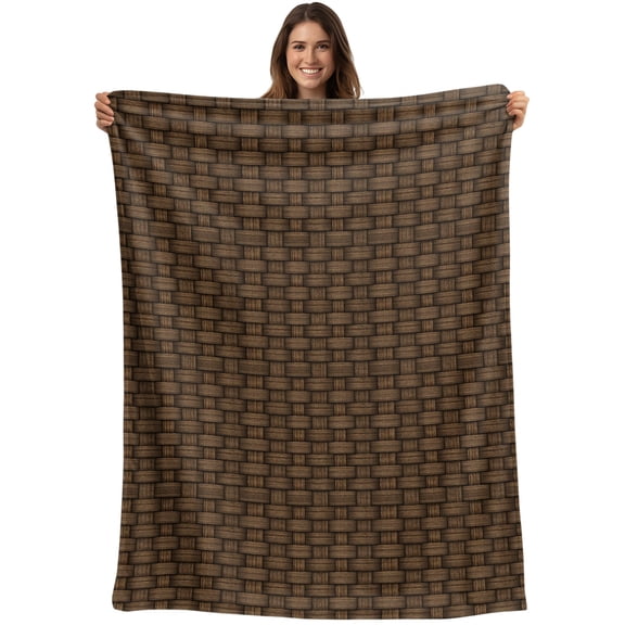 Throw Blanket Brown Rattan Blankets and Throws, Retro Striped Lines Blanket for Couch Bed Sofa Chair, Soft Cozy Warm Flannel Fleece Blankets for All Season Home Decor 40x50 Inch