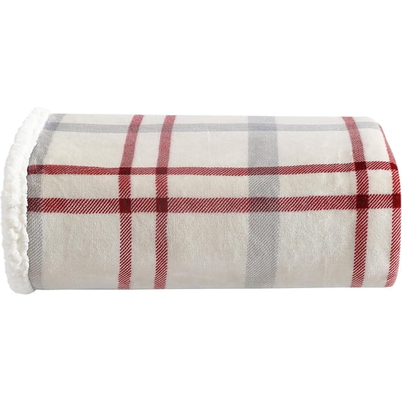 Throw Blanket, Brushed Fleece & Plush Sherpa Bedding, Blanket for Couch & Bed (New Castle Red, 50" x 60")