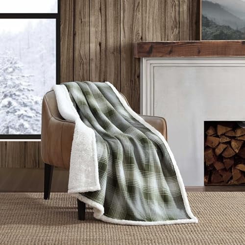 - Throw Blanket, Brushed Fleece & Plush Sherpa Bedding, Throw Blanket for Couch & Bed (Nordic Plaid Green, 50" x 70")