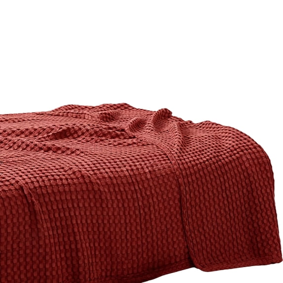Throw Blanket Burgundy Waffle Weave Single Piece for Couch Or Bedroom Use