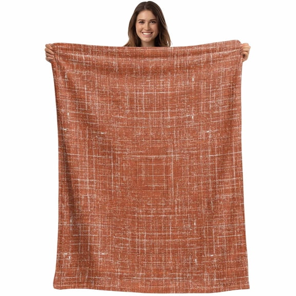 Throw Blanket Burnt Orange Linen Fabric Blankets and Throws, Pure Solid Color Blanket for Couch Bed Sofa Chair, Soft Cozy Warm Flannel Fleece Blankets for All Season Home Decor 40x50 Inch