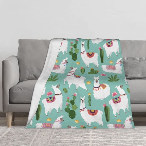 Throw Blanket, Cactus Cartoon Alpaca Blanket, Lightweight Microfiber Fleece Throw for Couch, Sofa, Bed, 50x40inch