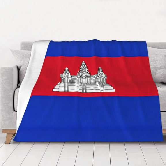Throw Blanket Cambodian Flag Soft Cozy Fleece Flannel Blanket Home Decor for Couch Sofa Bed 80"x60"
