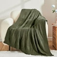 thumbnail image 1 of Throw Blanket, Camping Blanket Sofa Blanket Daylight Blanket Knitted Boho Conditioning Napping Blanket Sofa Cover Blanket Woolen Blanket, Microfiber Blanket Lightweight(Green, 63x51.2in）, 1 of 6