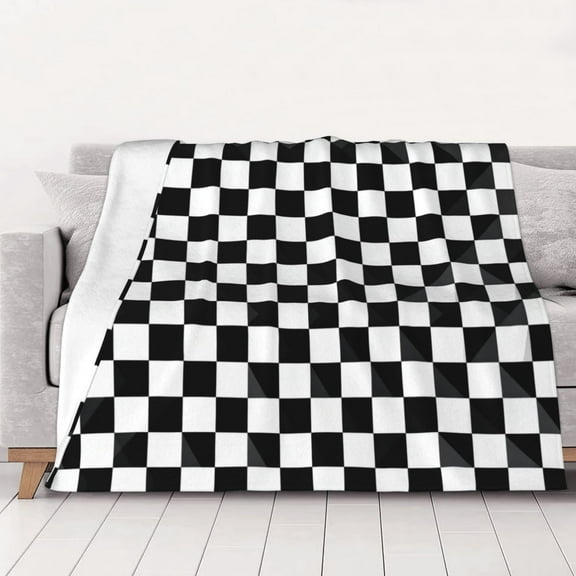 Throw Blanket Checkerboard Black And White Soft Cozy Fleece Flannel Blanket Home Decor for Couch Sofa Bed 50"x40"