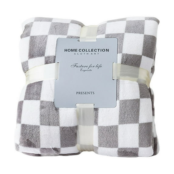 Throw Blanket Checkerboard Design Coldproof Polyester Bedroom Bed Winter Warm Flannel Blanket Sleeping Cover for Daily Use