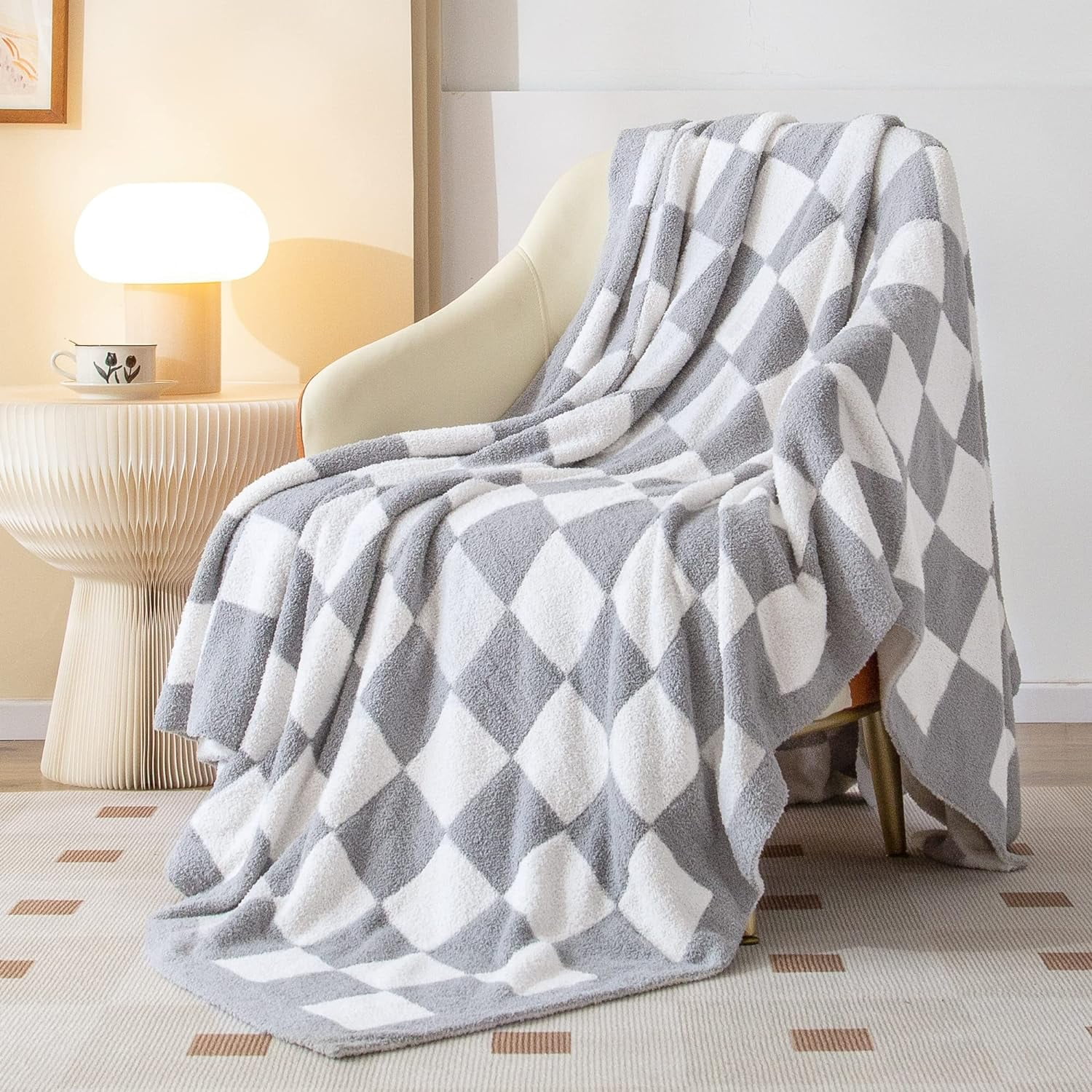 Throw Blanket Checkerboard Fuzzy Blanket Reversible Plush Plaid Throw
