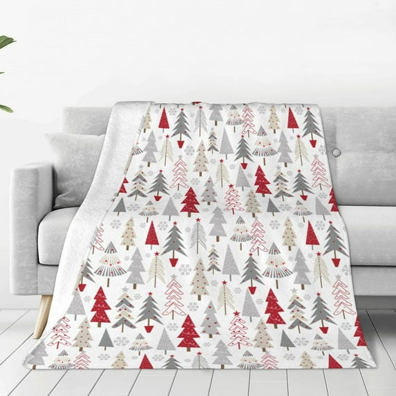 Throw Blanket Christmas Pine Tree White Winter Couch Blankets Plush Flannel Cover Lightweight Soft for Living Room Bed Sofa Travel Office Camping 60 x 80 Inch