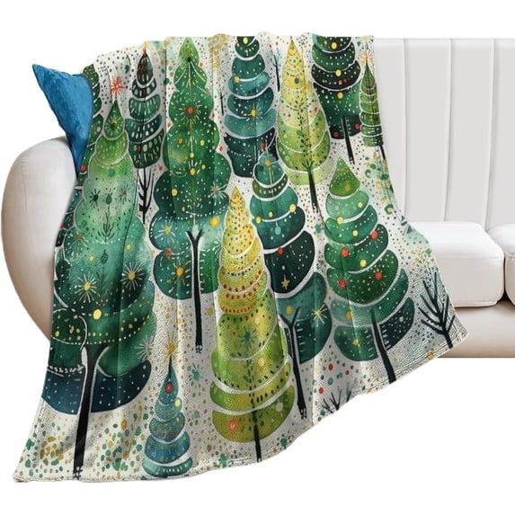 Throw Blanket Christmas Trees Home Decor Warm and Cozy Throws Rustic Country Holiday Lightweight Flannel Blanket for Winter Bedding Couch and Gift Unique Ideas Girls Boys 50"x60"
