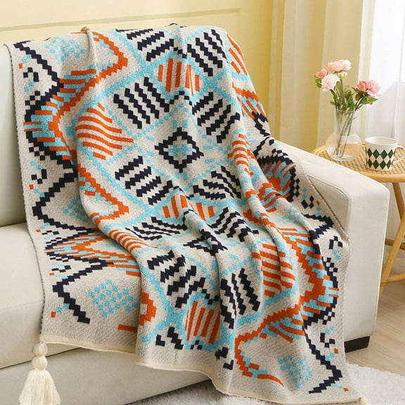 QTOCIO Bohemian Knitted Blanket Bed End Blanket Office Nap Blanket Conditioning Sofa Cover Blanket, Multicolor, S