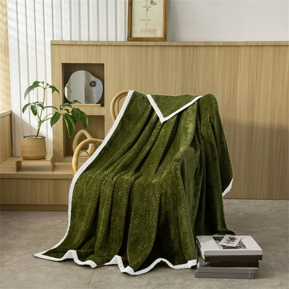 Throw Blanket QTOCIO Office Napping Blanket Sofa Cover Blanket Pineapple Check Coral Velvet Blanket, Army Green, 70x100cm/27x39in