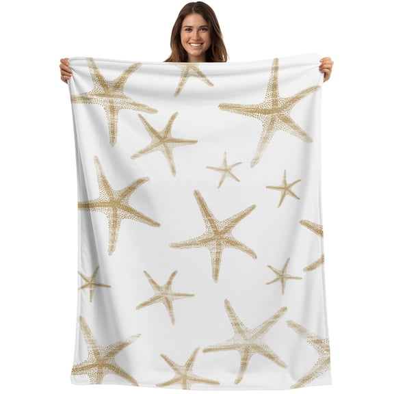 Throw Blanket Coastal Starfish Blankets and Throws, Brown Ocean Beach Marine Life Blanket for Couch Bed Sofa Chair, Soft Cozy Warm Flannel Fleece Blankets for All Season Home Decor 40x50 Inch
