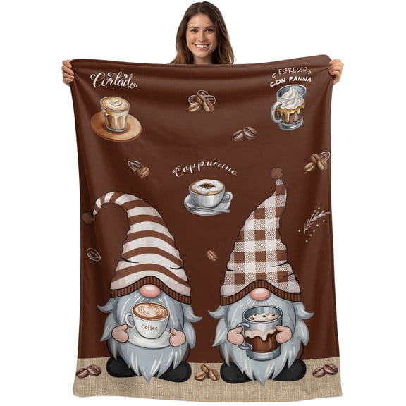 Throw Blanket Coffee Cup Gnome Blankets and Throws, Coffee Beans Brown Blanket for Couch Bed Sofa Chair, Soft Cozy Warm Flannel Fleece Blankets for All Season Home Decor 40x50 Inch