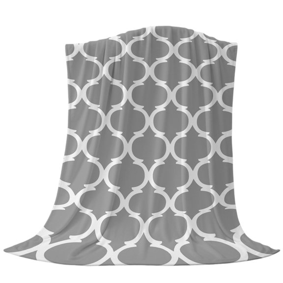 Throw Blanket for Couch 30x40in, Rustic Morocco Lattice Pattern Soft Warm Bed Flannel Blanket , Modern Gray Decorative Blankets for Sofa Bedroom Office Adults All Season Use
