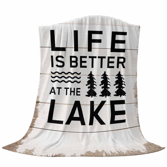 Throw Blanket for Couch 30x40in, Summer Quotes Lake and Forest Soft Warm Bed Flannel Blanket , Farm Wooden Frain Decorative Blankets for Sofa Bedroom Office Adults All Season Use