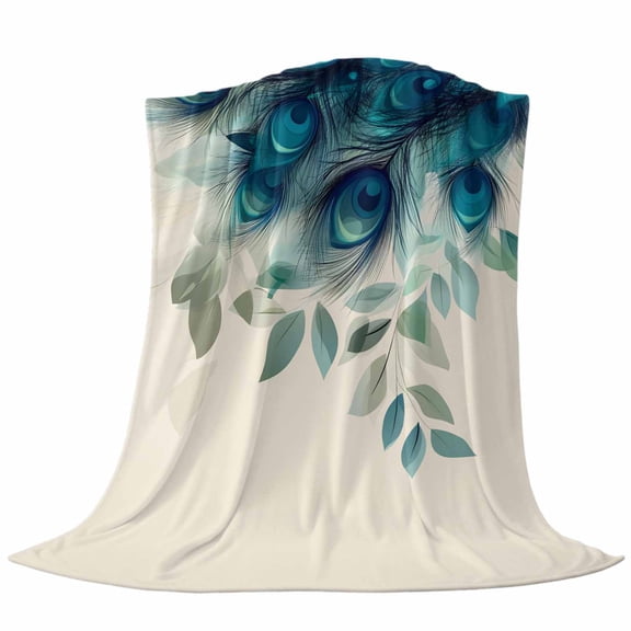 Throw Blanket for Couch 30x40in, Tropical Peacock Feathers Soft Warm Bed Flannel Blanket , Classic Gradient Teal Pattern Decorative Blankets for Sofa Bedroom Office Adults All Season Use
