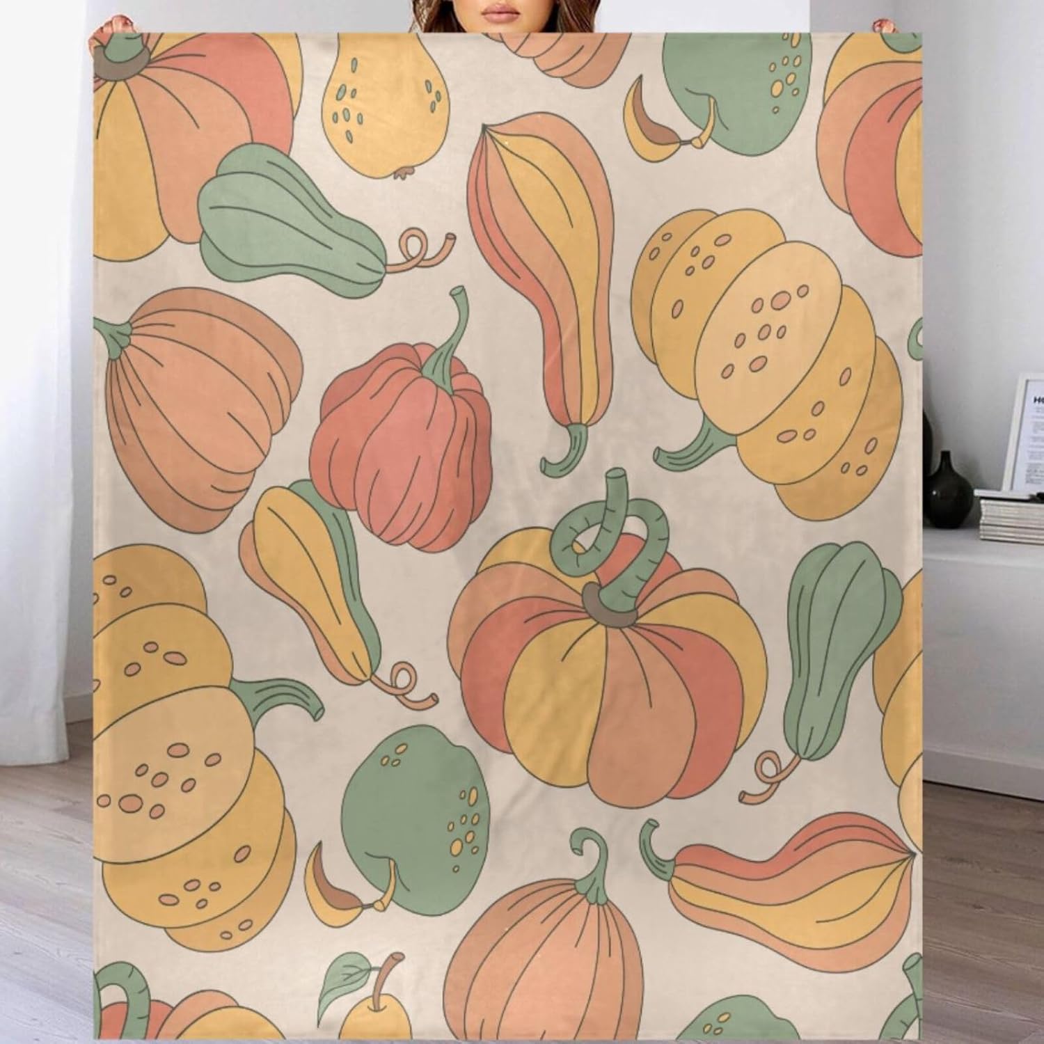 Throw Blanket for Couch 50x60 Inches Autumn Pumpkin Pattern Soft Cozy