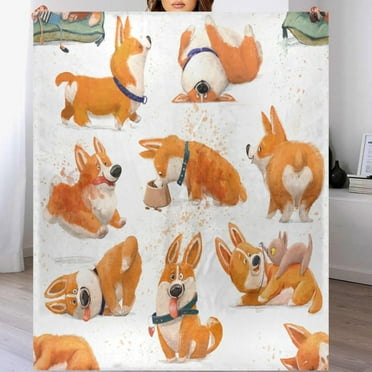 Throw Blanket for Couch 50x60 Inches Cute Corgi Dog Soft Cozy Flannel Fleece Custom Blanket Watercolor Puppy Lightweight Warm Fuzzy Blankets & Throws for Bed Sofa Chair