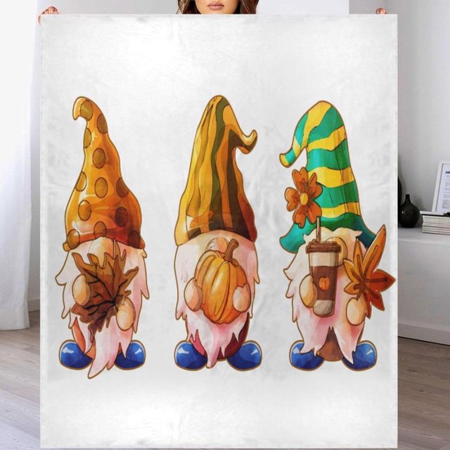 Throw Blanket for Couch 50x60 Inches Fall Gnomes Pumpkin Soft Cozy