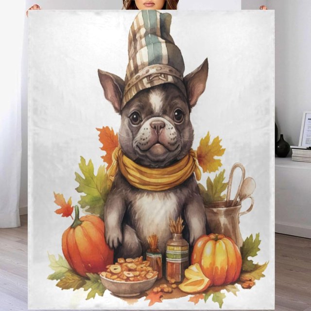 Throw Blanket for Couch 50x60 Inches Funny Fall Bulldog Soft Cozy
