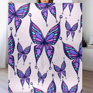 Throw Blanket for Couch 50x60 Inches Purple Butterflies Pattern Soft Cozy Flannel Fleece Custom Blanket Lightweight Warm Fuzzy Blankets & Throws for Bed Sofa Chair