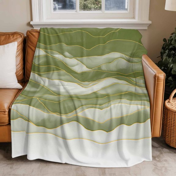 Throw Blanket for Couch Abstract Beach Wace Soft Fleece Flannel Blankets Cozy Lightweight Blanket for Home Sofa Living Room Geometric Green Bed Throws 30" x 40"