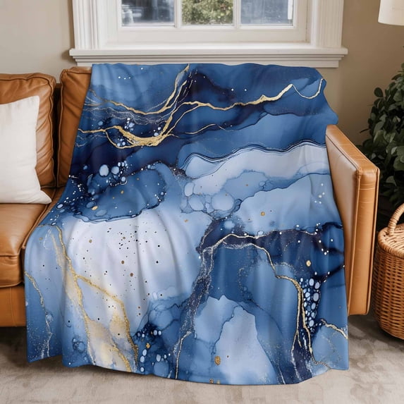 Throw Blanket for Couch Abstract Ombre Blue Marble Texture Soft Fleece Flannel Blankets Cozy Lightweight Blanket for Home Sofa Living Room Modern Art Bed Throws 40" x 50"