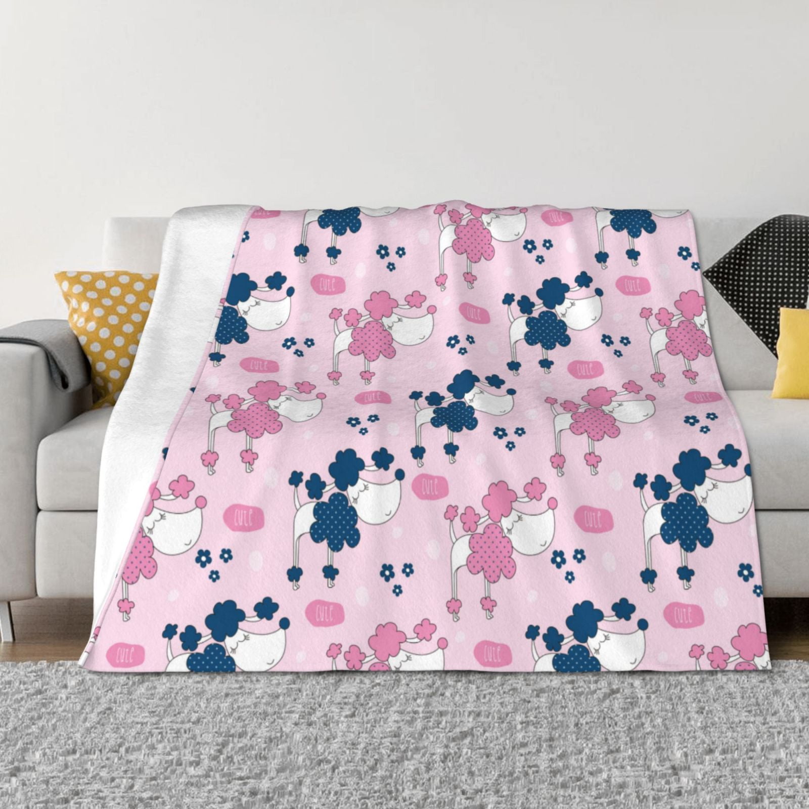 Throw Blanket for Couch - Abstract Pink Cute Poodle Dog Soft Comfy Lightweight Cozy Warm Throw Blanket, Fuzzy Plush Flannel Blanket & Throws for Sofa and Bed All Season