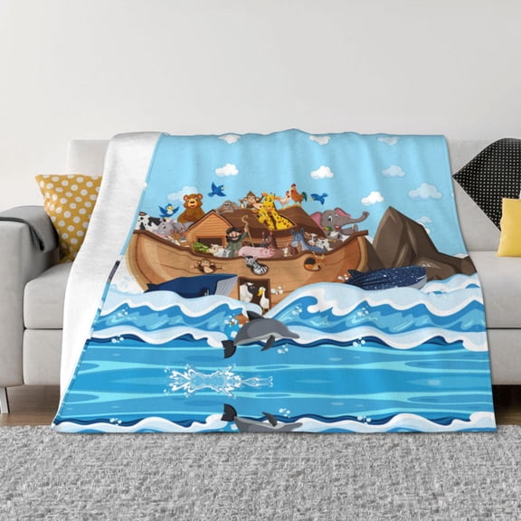 Throw Blanket for Couch - Animals on Noah's Ark Floating Soft Comfy Lightweight Cozy Warm Throw Blanket, Fuzzy Plush Flannel Blanket & Throws for Sofa and Bed All Season