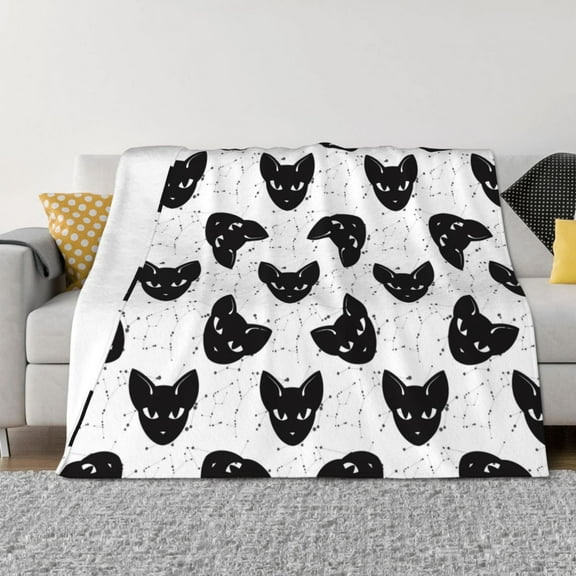 Throw Blanket for Couch - Artistic Cat Face Black Soft Comfy Lightweight Cozy Warm Throw Blanket, Fuzzy Plush Flannel Blanket & Throws for Sofa and Bed All Season