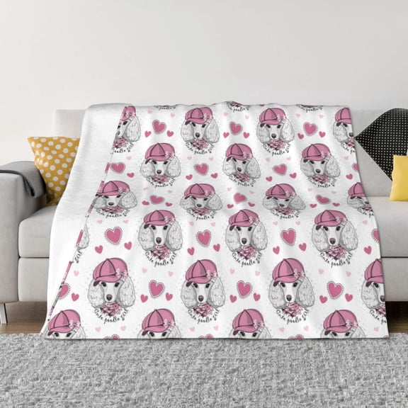 Throw Blanket for Couch - Artistic Cute Poodle Dog Pink_C Soft Comfy Lightweight Cozy Warm Throw Blanket, Fuzzy Plush Flannel Blanket & Throws for Sofa and Bed All Season