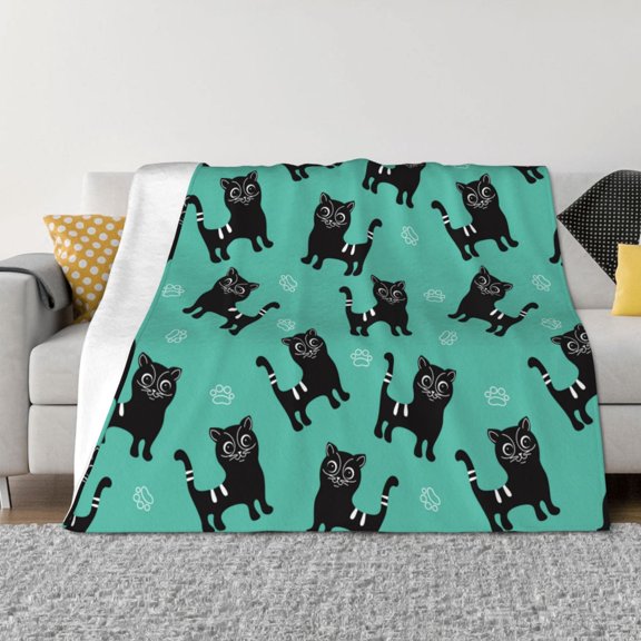 Throw Blanket for Couch - Artsy Cute Cat Black Soft Comfy Lightweight Cozy Warm Throw Blanket, Fuzzy Plush Flannel Blanket & Throws for Sofa and Bed All Season