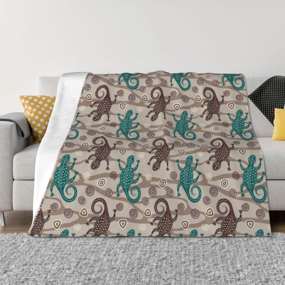 Throw Blanket for Couch - Artsy Cute Gecko Lizard Soft Comfy Lightweight Cozy Warm Throw Blanket, Fuzzy Plush Flannel Blanket & Throws for Sofa and Bed All Season